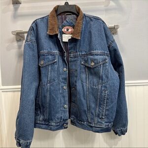 Vtg Eagles Ridge Men's L Chore Barn Jacket Denim Blanket Lined Corduroy Collar